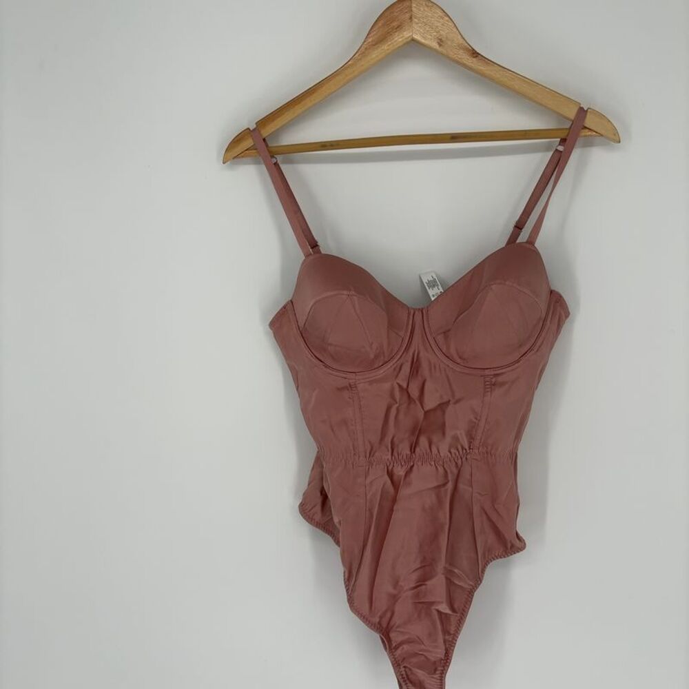 Fleur du Mal Pink Satin Underwire Bodysuit